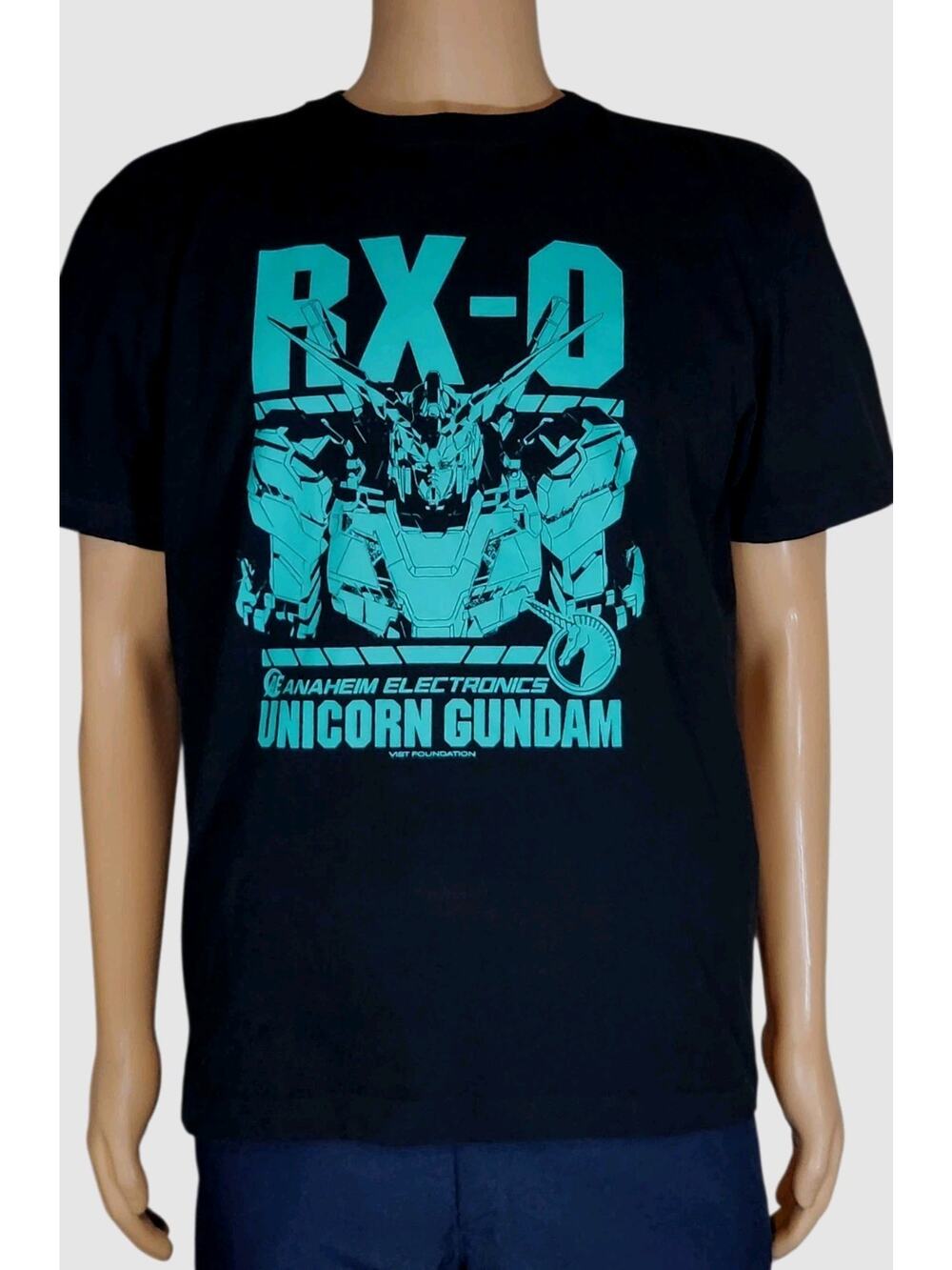 Gundam Cafe Unicorn Shirt Size Large Men Pre-Owned Rare RX-0 Teal EUC